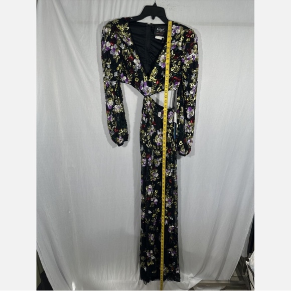 NWT $598 Mac Duggal [ 6 ] Floral‎ Sequined Cutout Long Sleeve Gown Black - Picture 14 of 16